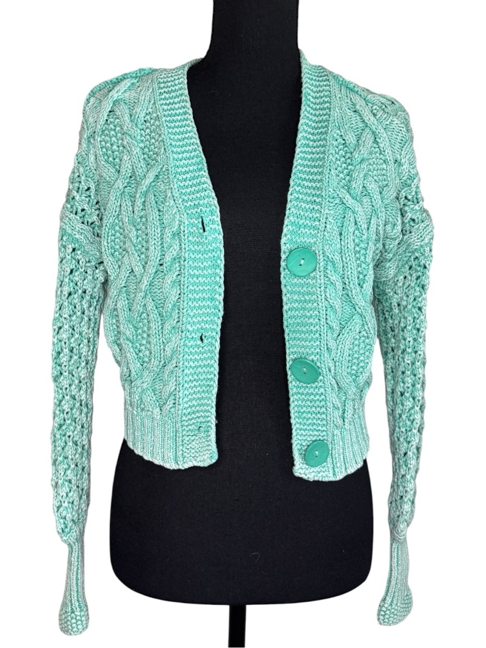 Pilcro Mint Green Cable Knit Cardigan